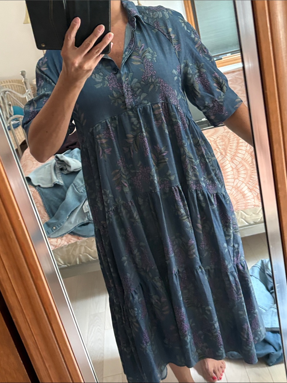 Natural Life Women's Blue Floral Tiered Midi Dress